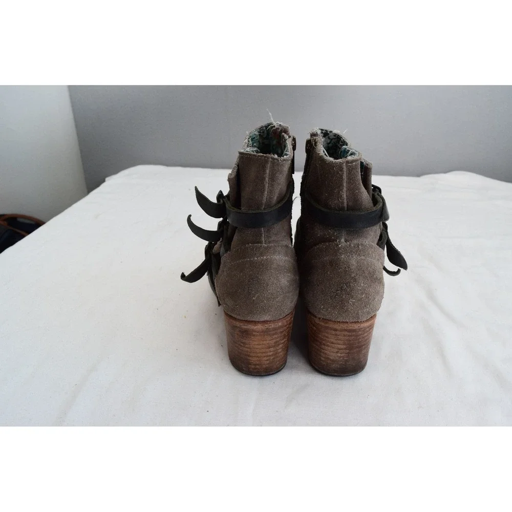 Freebird by Steven Wesson Ankle Boots 8 Brown Suede Multi Buckle Moto